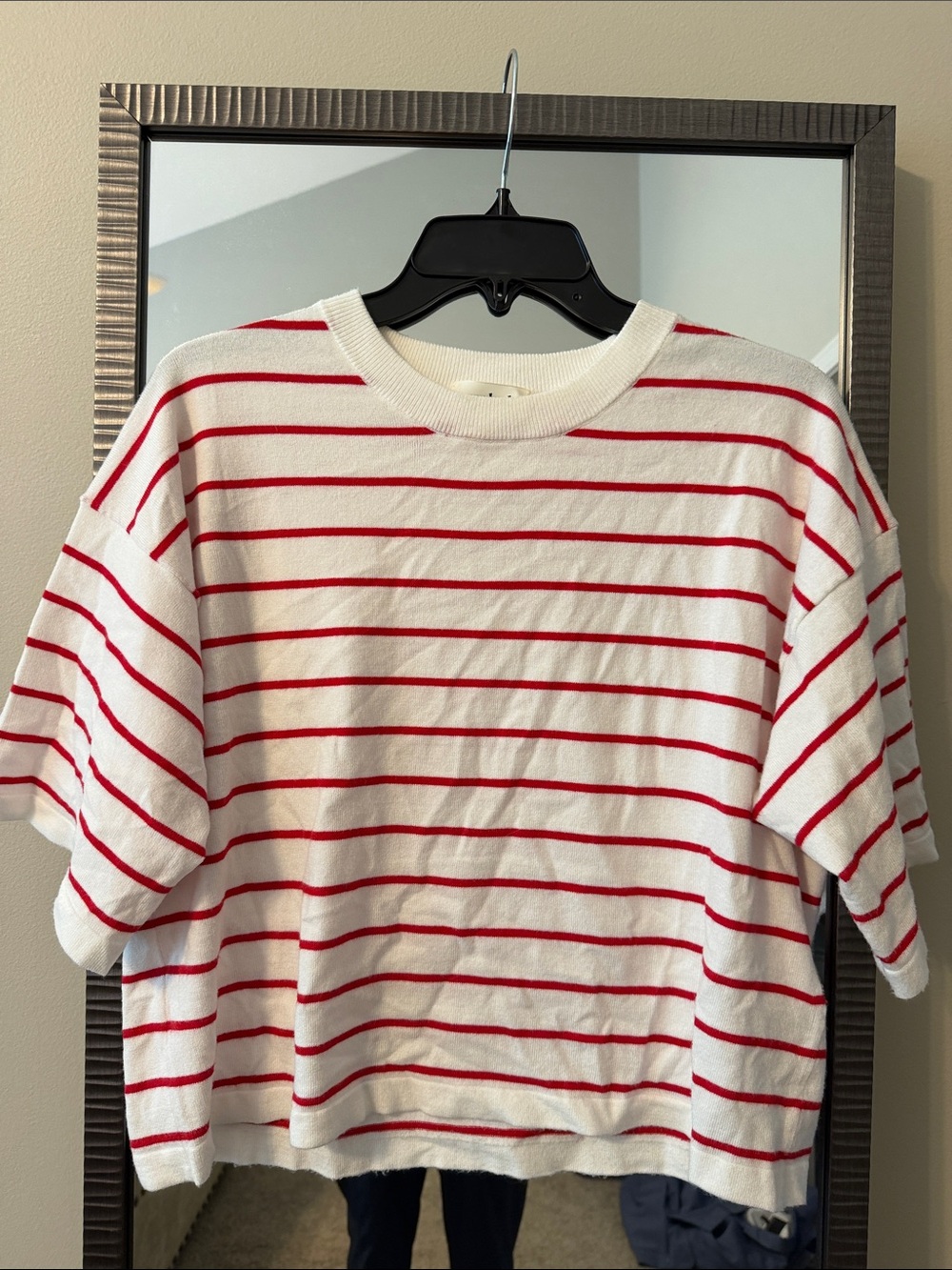 Women’s Red & White Striped Short-Sleeve Sweater Top